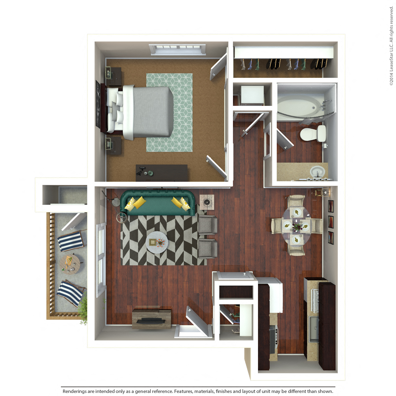 Floor plan for 1 bed, 1 bath, 650 sqft